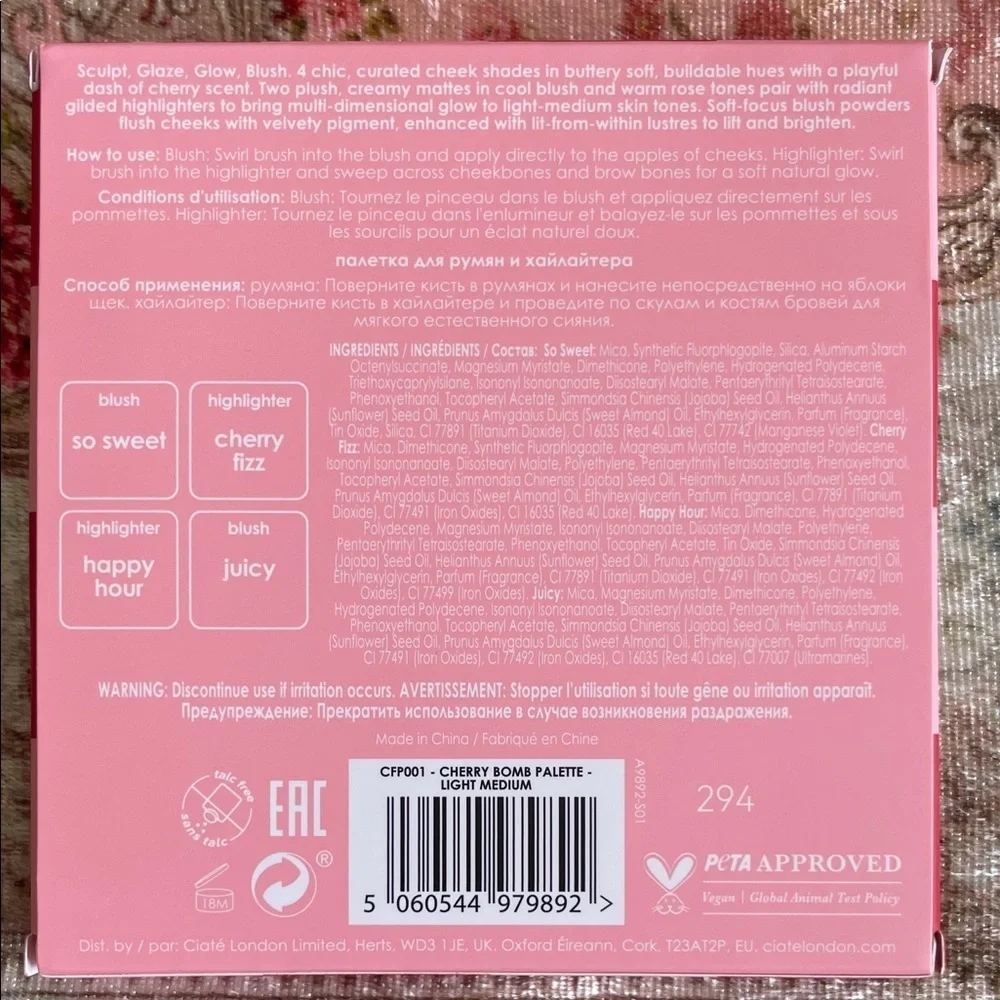CIATE London|Cherry Bomb Blush Palette~Light/Medium| BNIB